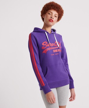 Superdry Vintage Logo Linear Sport Női Kapucnis Pulóver Lila | ZTUSV7314